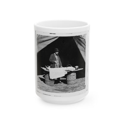 Unknown Location. Embalming Surgeon At Work On Soldier's Body (U.S. Civil War) White Coffee Mug-15oz-The Sticker Space