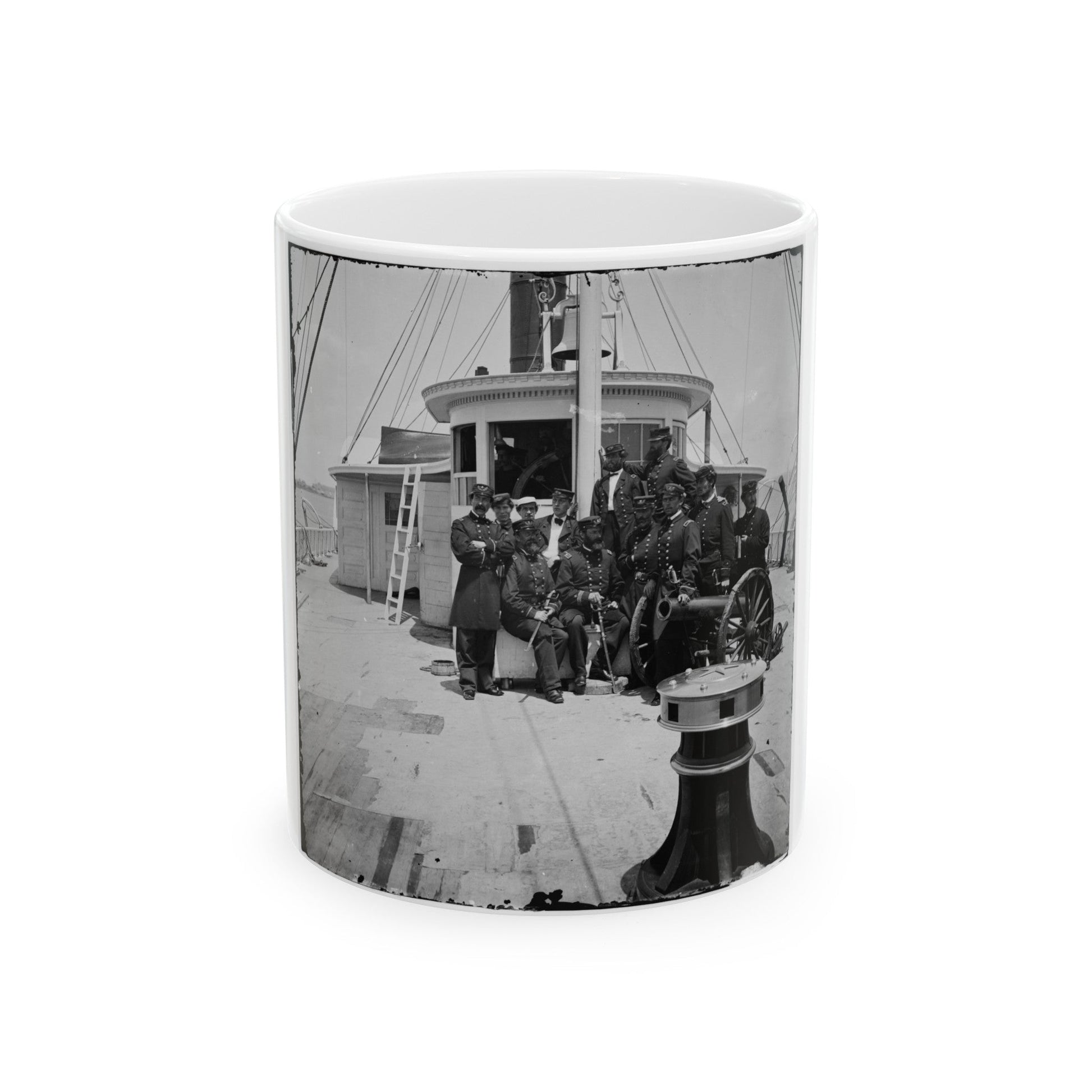 Unknown Location. Officers Of The U.S.S. Philadelphia Before Pilot-House (U.S. Civil War) White Coffee Mug-11oz-The Sticker Space