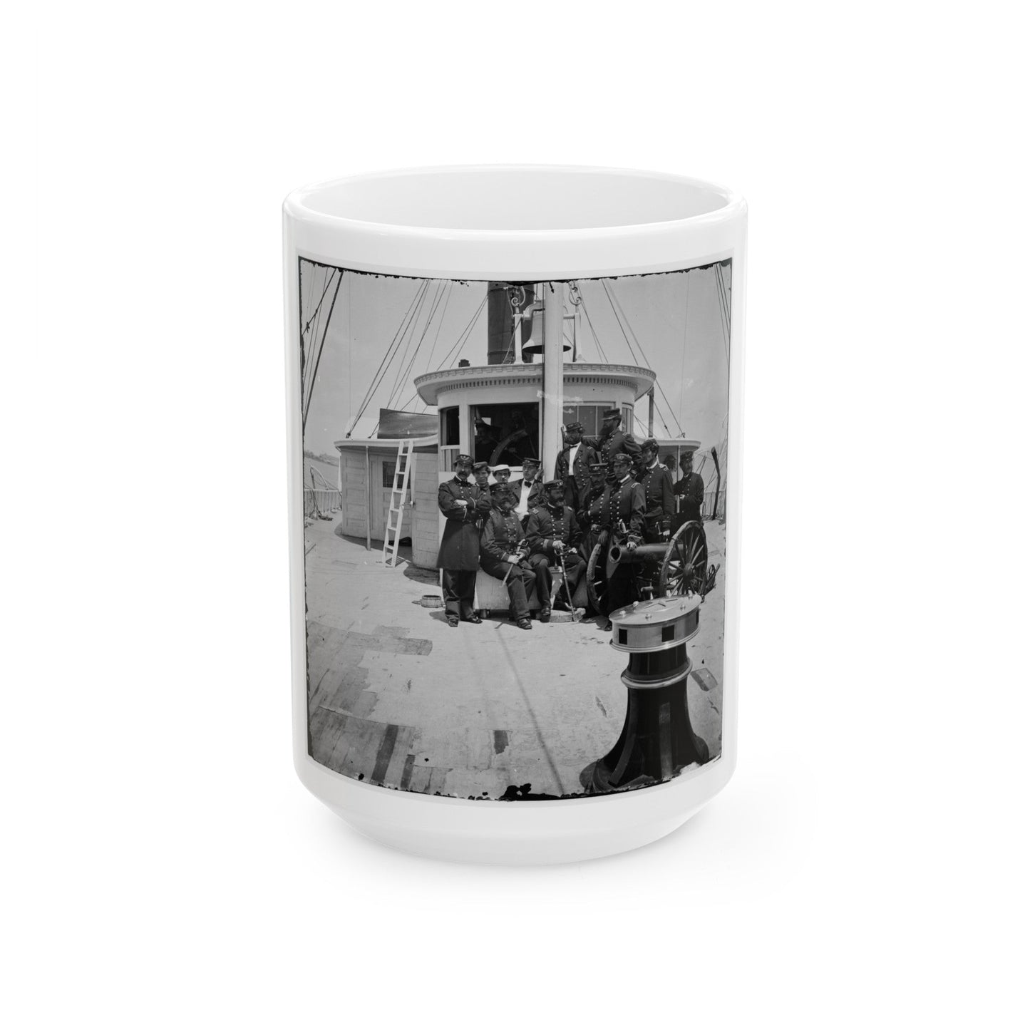 Unknown Location. Officers Of The U.S.S. Philadelphia Before Pilot-House (U.S. Civil War) White Coffee Mug-15oz-The Sticker Space