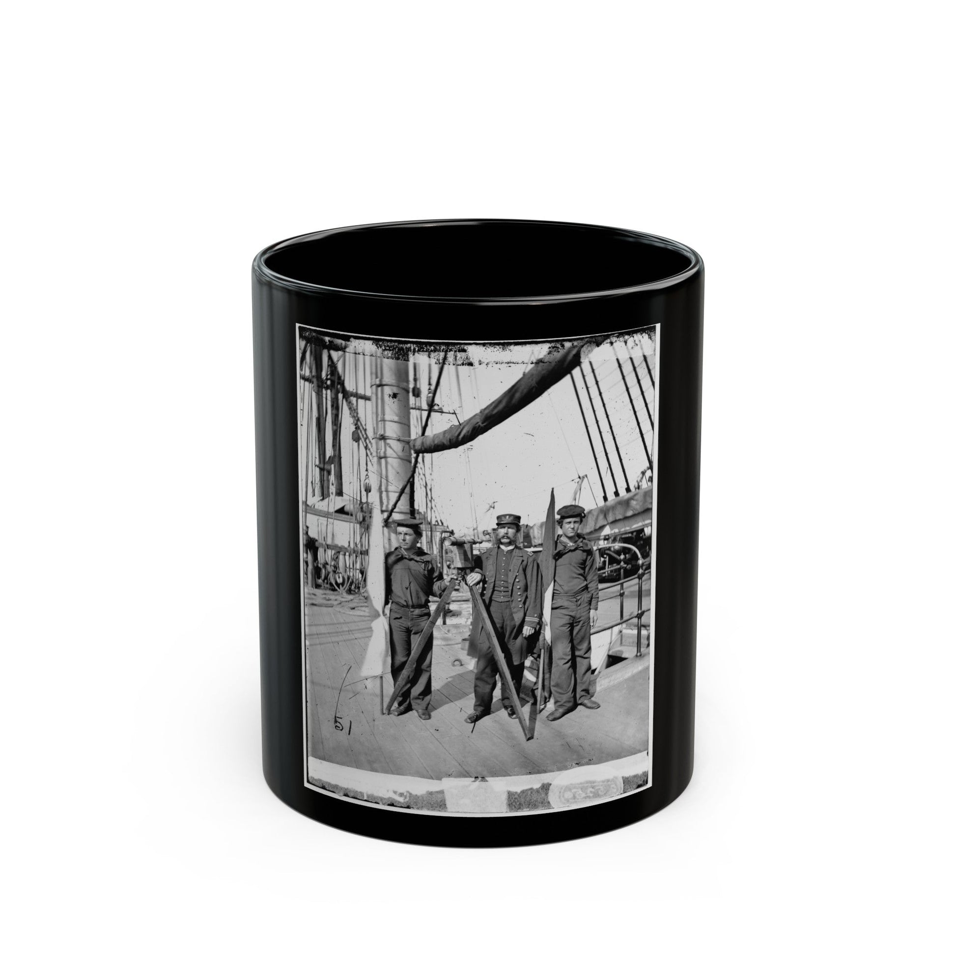 Unknown Location. Signalmen Of Rear Admiral John A. Dahlgren's Flagship Receiving A Message From The Georgia Shore (U.S. Civil War) Black Coffee Mug-11oz-The Sticker Space