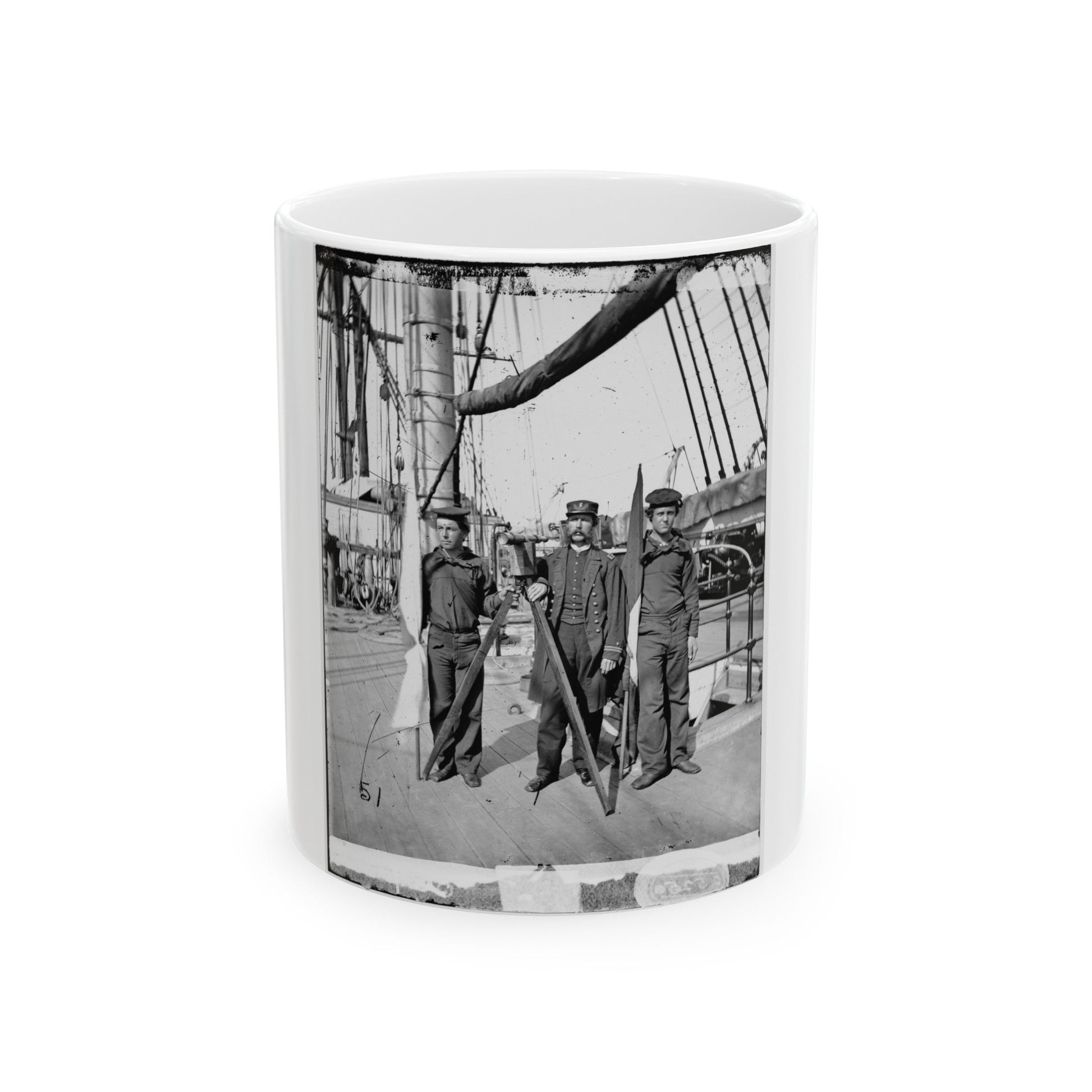 Unknown Location. Signalmen Of Rear Admiral John A. Dahlgren's Flagship Receiving A Message From The Georgia Shore (U.S. Civil War) White Coffee Mug-11oz-The Sticker Space