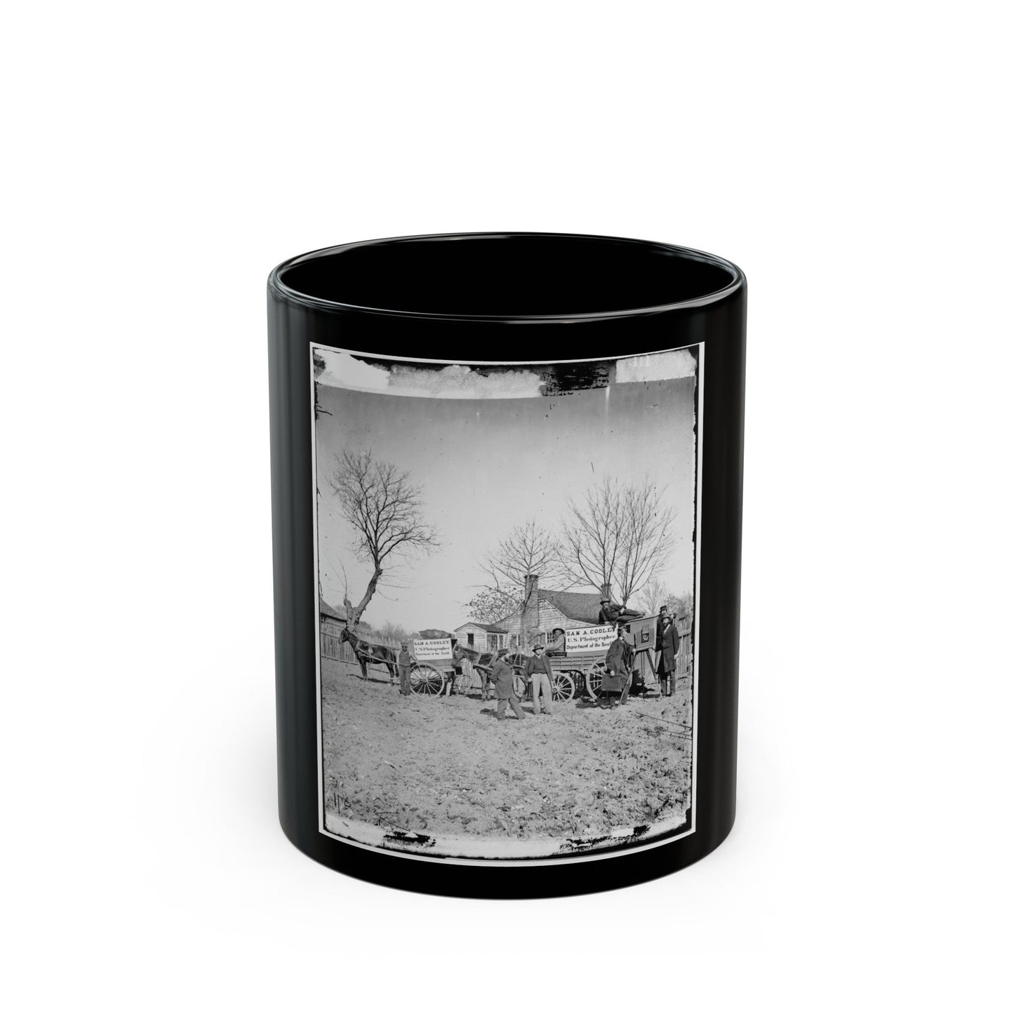 Unknown Location. Wagons And Camera Of Sam A. Cooley, U.S. Photographer, Department Of The South(2) (U.S. Civil War) Black Coffee Mug-11oz-The Sticker Space