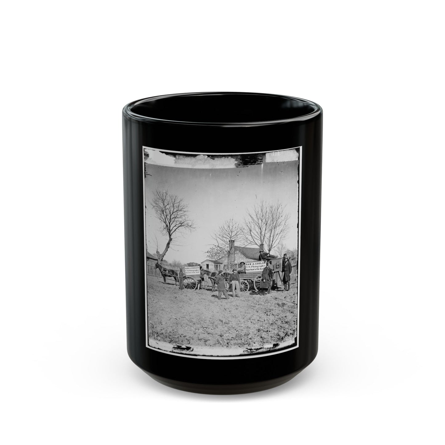 Unknown Location. Wagons And Camera Of Sam A. Cooley, U.S. Photographer, Department Of The South(2) (U.S. Civil War) Black Coffee Mug-15oz-The Sticker Space