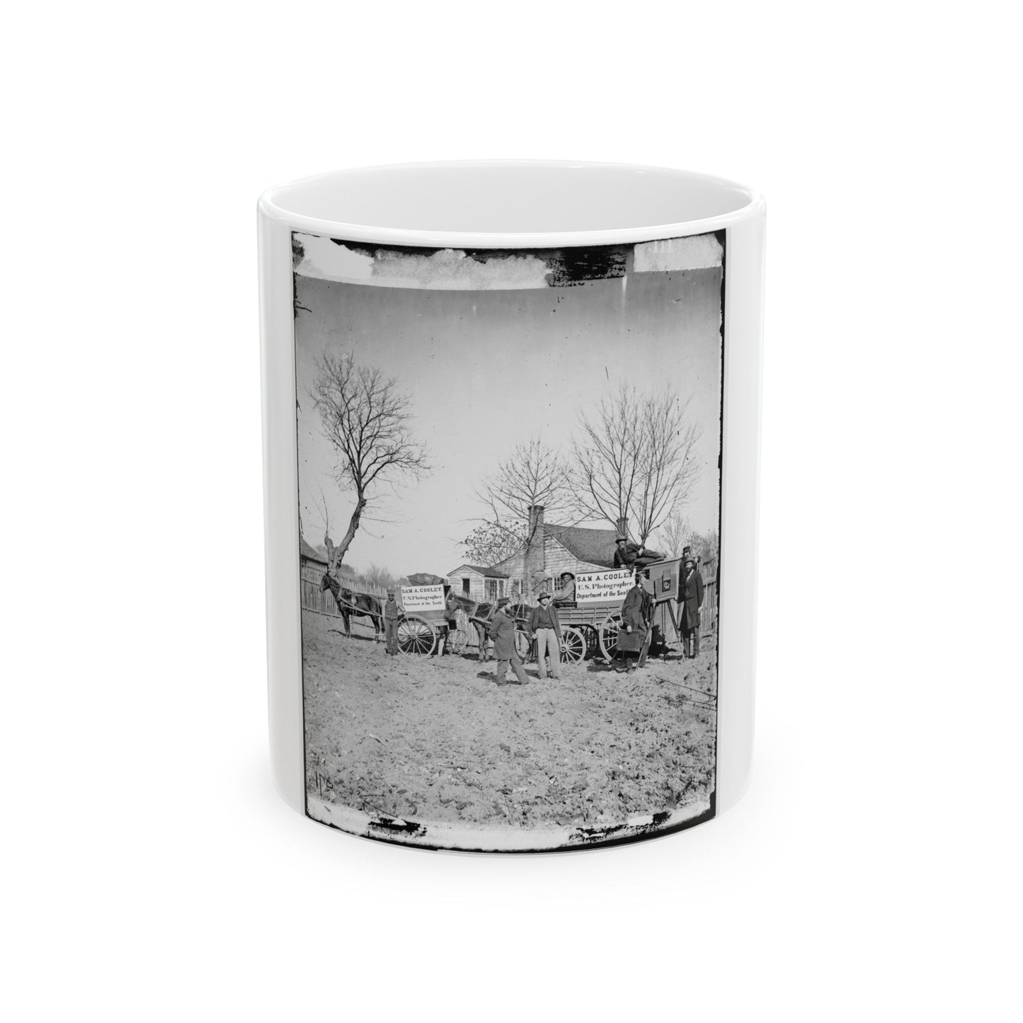 Unknown Location. Wagons And Camera Of Sam A. Cooley, U.S. Photographer, Department Of The South(2) (U.S. Civil War) White Coffee Mug-11oz-The Sticker Space