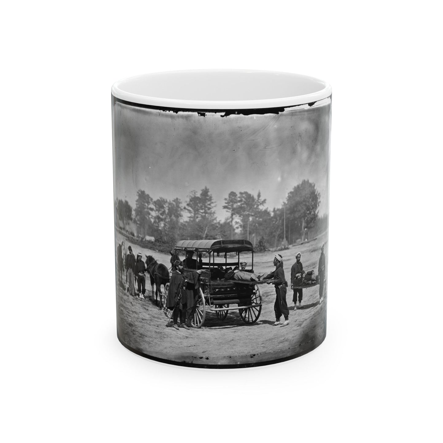 Unknown Location. Zouave Ambulance Crew Demonstrating Removal Of Wounded Soldiers From The Field; Another View (U.S. Civil War) White Coffee Mug-11oz-The Sticker Space