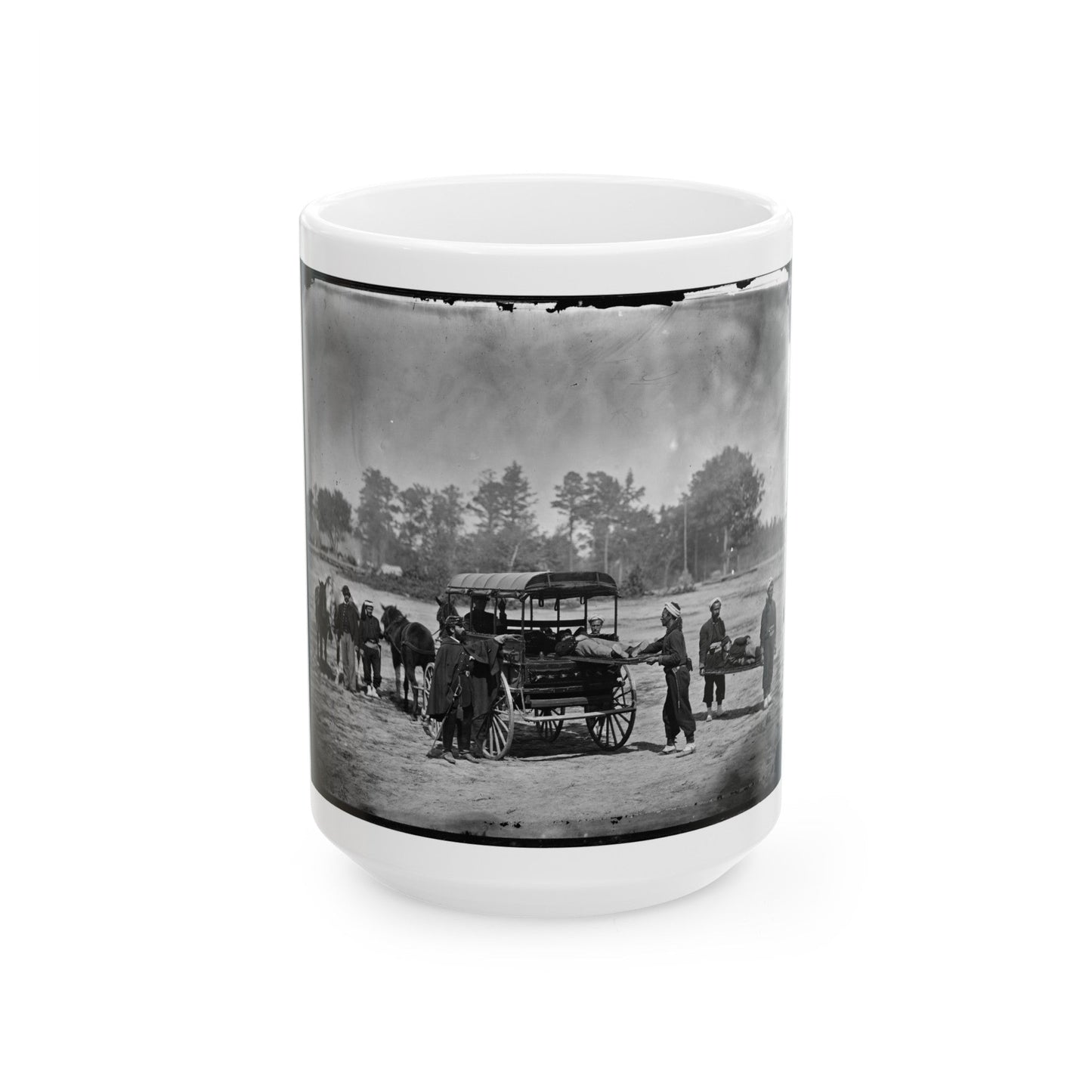 Unknown Location. Zouave Ambulance Crew Demonstrating Removal Of Wounded Soldiers From The Field; Another View (U.S. Civil War) White Coffee Mug-15oz-The Sticker Space