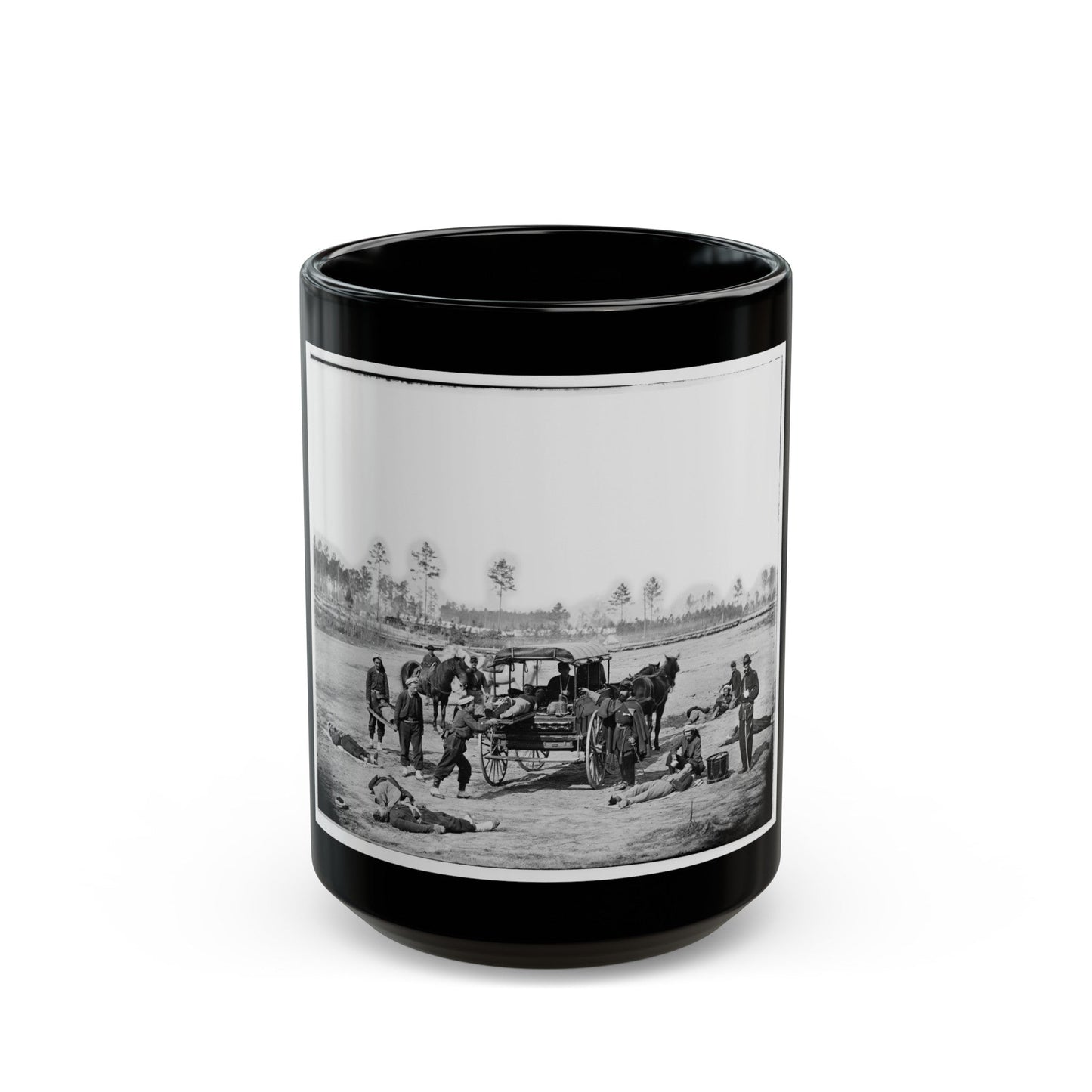 Unknown Location. Zouave Ambulance Crew Demonstrating Removal Of Wounded Soldiers From The Field (U.S. Civil War) Black Coffee Mug-15oz-The Sticker Space