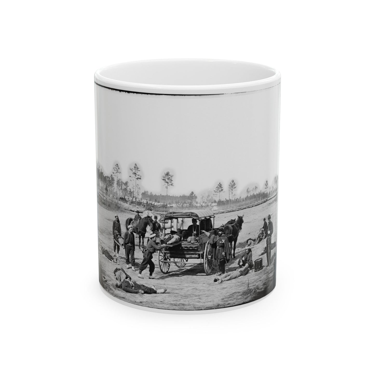 Unknown Location. Zouave Ambulance Crew Demonstrating Removal Of Wounded Soldiers From The Field (U.S. Civil War) White Coffee Mug-11oz-The Sticker Space