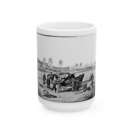 Unknown Location. Zouave Ambulance Crew Demonstrating Removal Of Wounded Soldiers From The Field (U.S. Civil War) White Coffee Mug-15oz-The Sticker Space