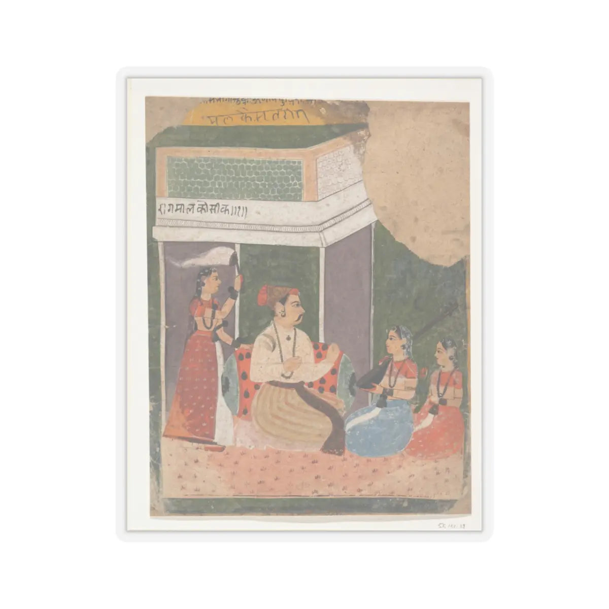 unknown - Malkos Raga- Page from a Dispersed Ragamala Series (Garland of Musical Modes) - ca. 1640–50 v1 - STICKER Vinyl Kiss-Cut Decal