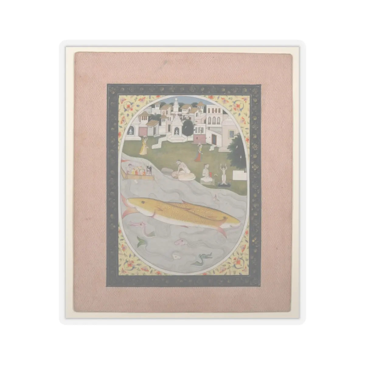unknown - Manuscript Painting with Hindu Tantric Scene Depicting Two Fish - 1800–1820 v1 - STICKER Vinyl Kiss-Cut Decal
