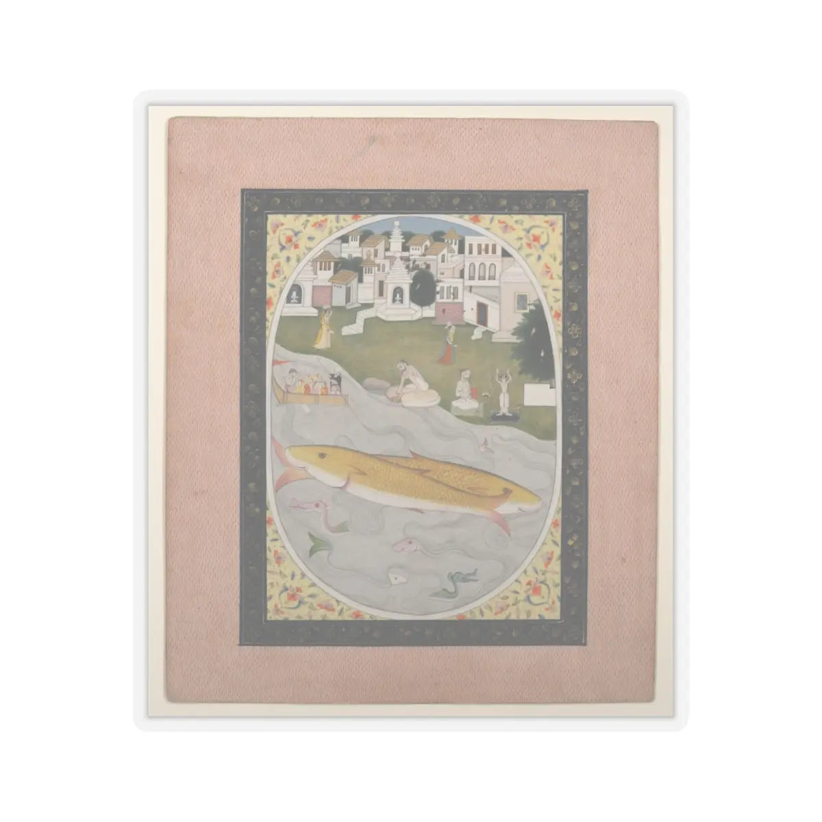 unknown - Manuscript Painting with Hindu Tantric Scene Depicting Two Fish - 1800–1820 v1 - STICKER Vinyl Kiss-Cut Decal