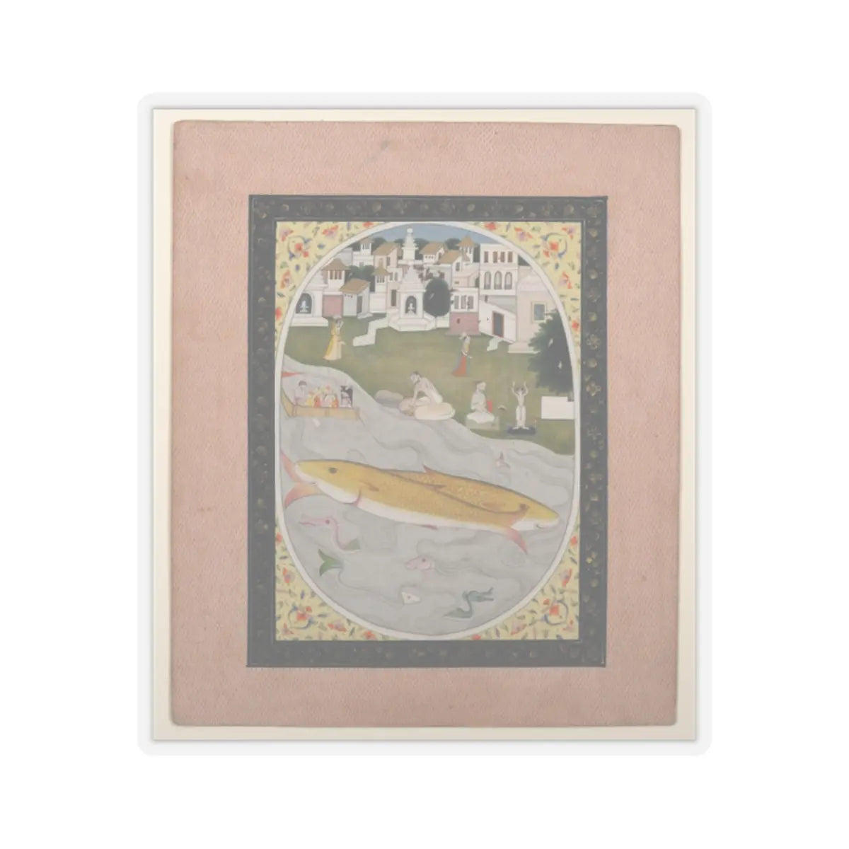 unknown - Manuscript Painting with Hindu Tantric Scene Depicting Two Fish - 1800–1820 v1 - STICKER Vinyl Kiss-Cut Decal