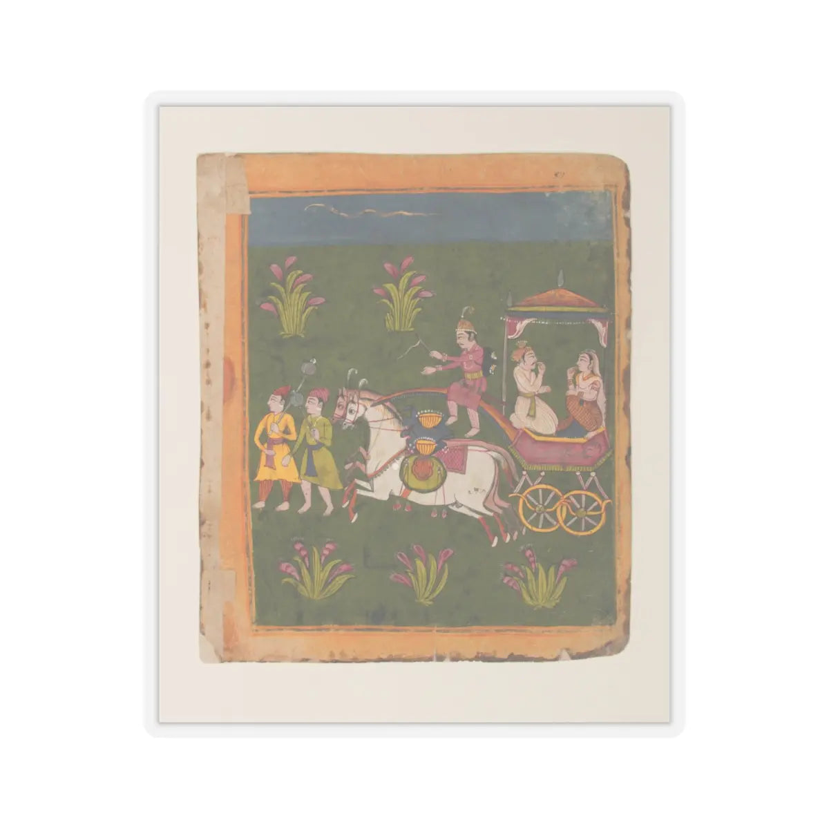unknown - Procession of Carriages Carrying Booty- Page from a Dispersed Bhagavata Purana Manuscript - ca. 1640–50 v2 - STICKER Vinyl Kiss-Cut Decal