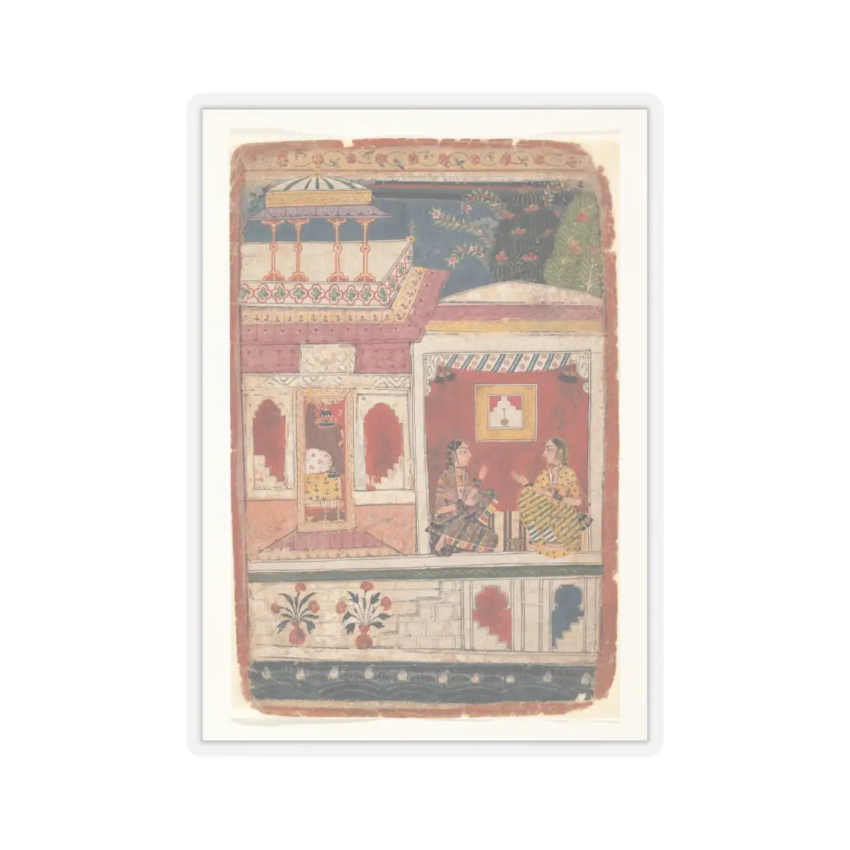 unknown - Radha and Her Confidant Sit in an Open Room- Page from a Dispersed Rasikapriya - ca. 1680–90 v1 - STICKER Vinyl Kiss-Cut Decal