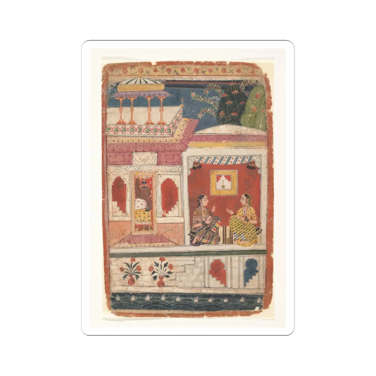 unknown - Radha and Her Confidant Sit in an Open Room- Page from a Dispersed Rasikapriya - ca. 1680–90 v1 - STICKER Vinyl Kiss-Cut Decal
