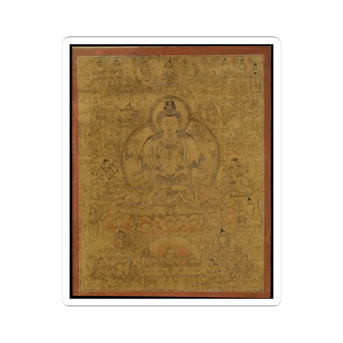 unknown - Sadaksari-Lokeshvara Surrounded by Manifestations and Monks - late 15th century v1 - STICKER Vinyl Kiss-Cut Decal