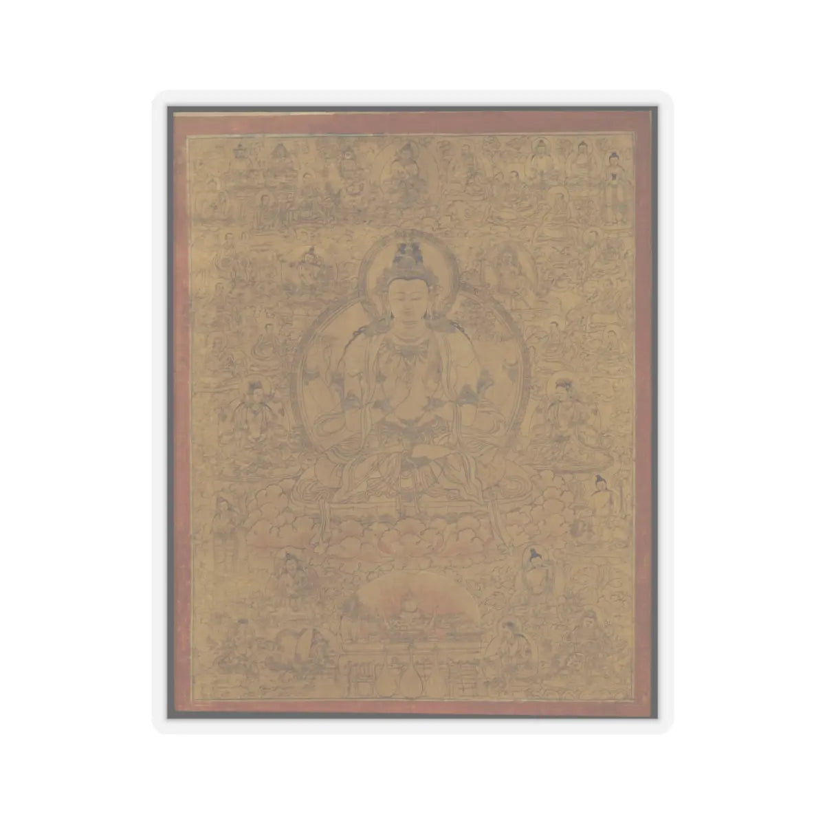 unknown - Sadaksari-Lokeshvara Surrounded by Manifestations and Monks - late 15th century v1 - STICKER Vinyl Kiss-Cut Decal