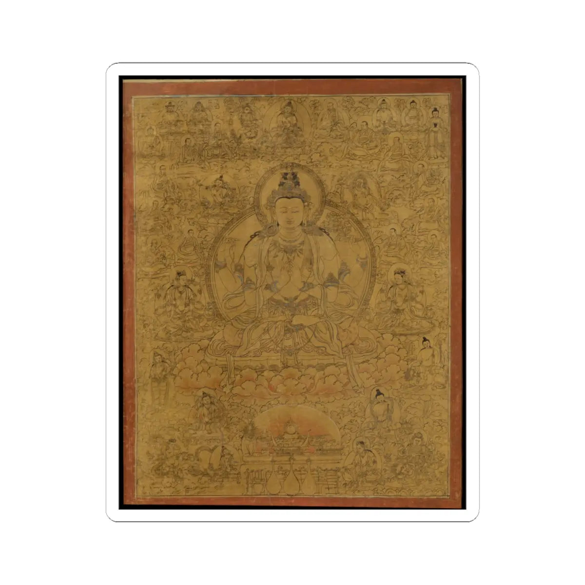 unknown - Sadaksari-Lokeshvara Surrounded by Manifestations and Monks - late 15th century v1 - STICKER Vinyl Kiss-Cut Decal