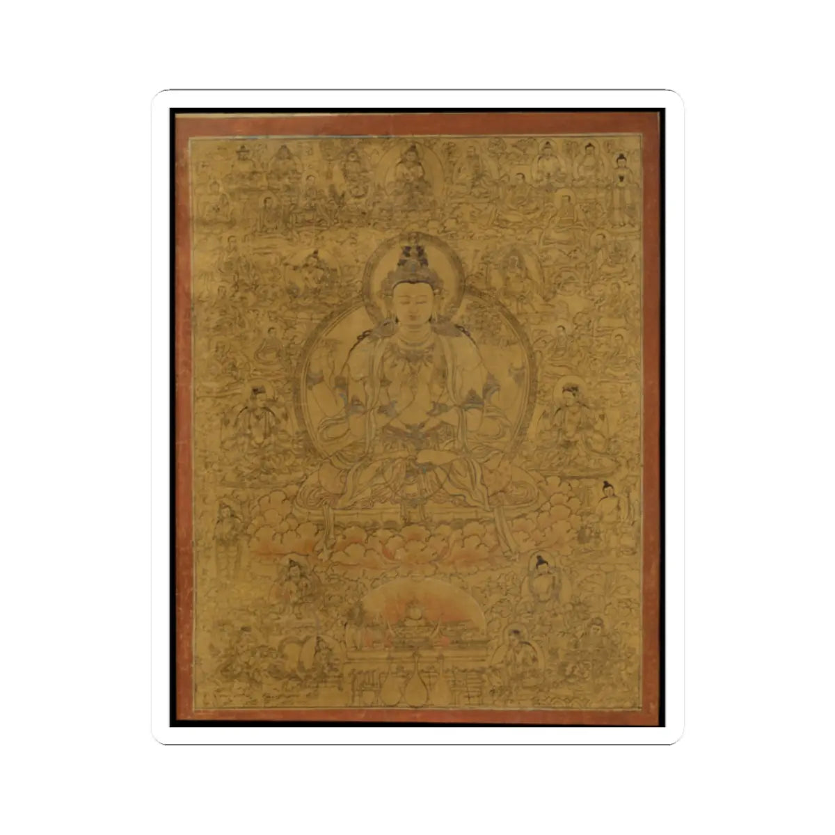 unknown - Sadaksari-Lokeshvara Surrounded by Manifestations and Monks - late 15th century v1 - STICKER Vinyl Kiss-Cut Decal