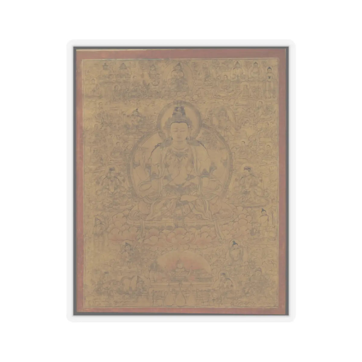 unknown - Sadaksari-Lokeshvara Surrounded by Manifestations and Monks - late 15th century v1 - STICKER Vinyl Kiss-Cut Decal
