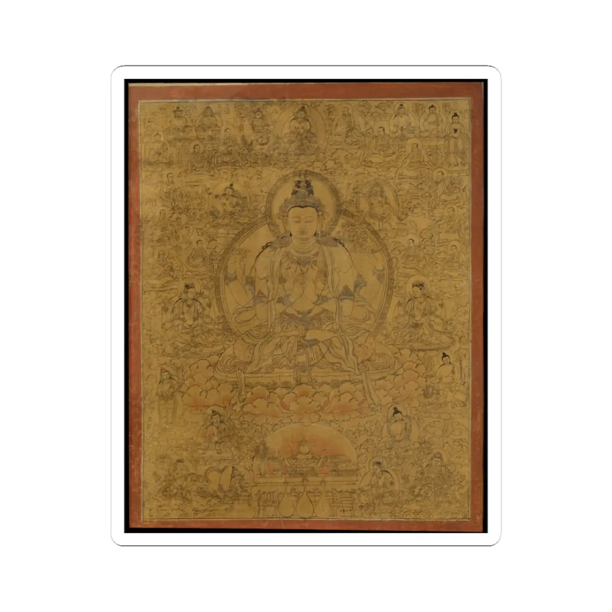unknown - Sadaksari-Lokeshvara Surrounded by Manifestations and Monks - late 15th century v1 - STICKER Vinyl Kiss-Cut Decal
