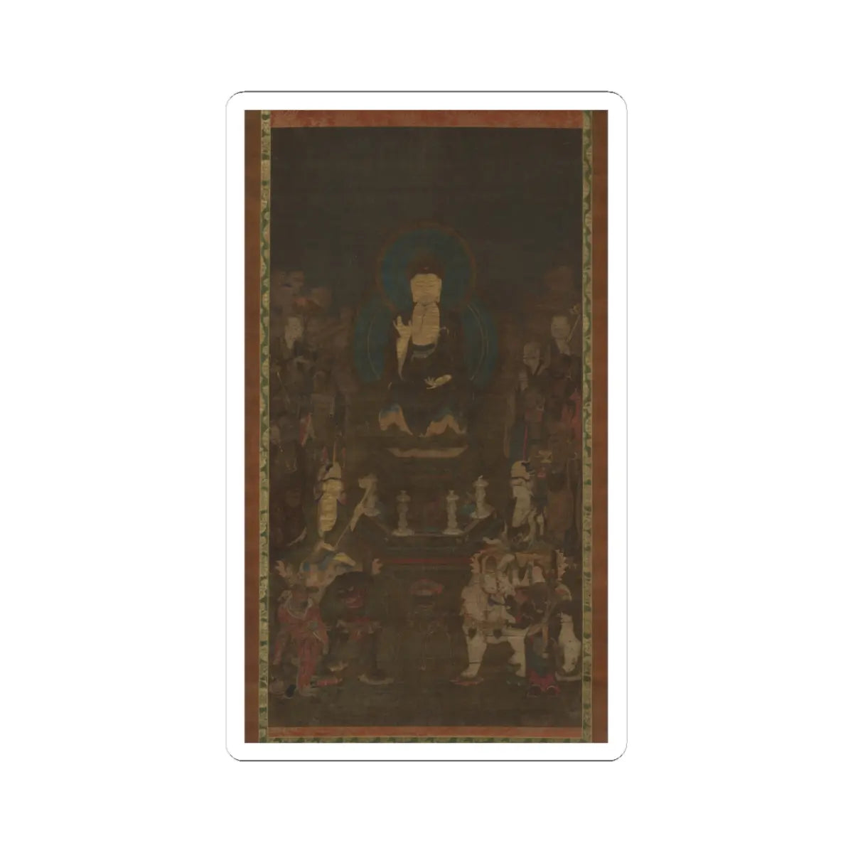 unknown - Shaka (Shakyamuni), the Historical Buddha, with Two Attendant Bodhisattvas and the Ten - early 14th century v1 - STICKER Vinyl Kiss-Cut Decal