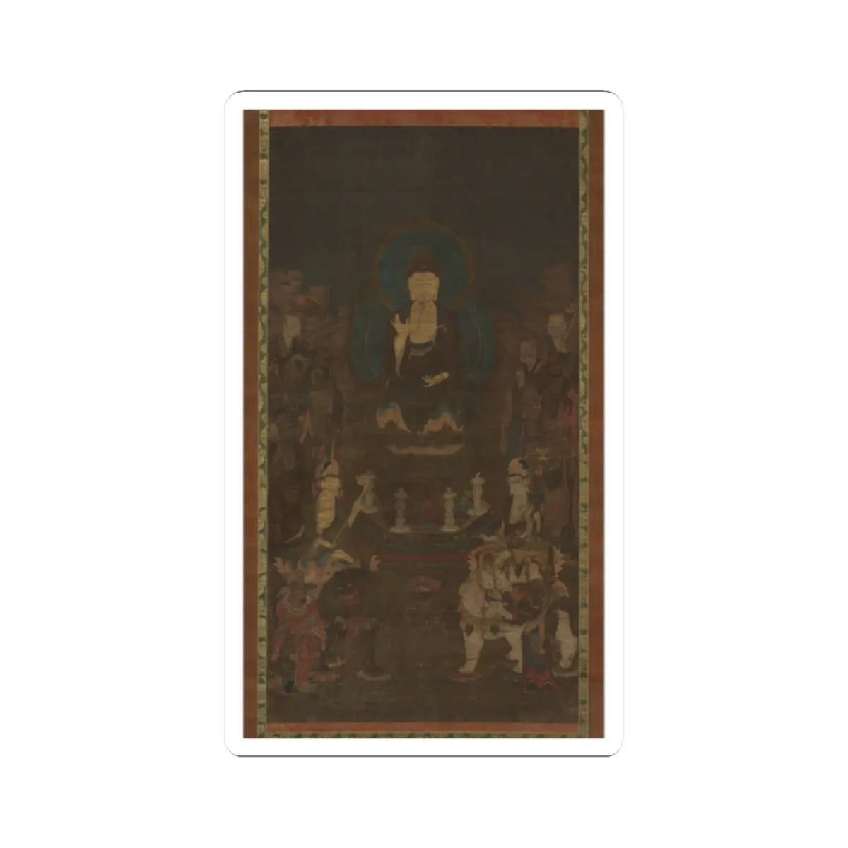 unknown - Shaka (Shakyamuni), the Historical Buddha, with Two Attendant Bodhisattvas and the Ten - early 14th century v1 - STICKER Vinyl Kiss-Cut Decal