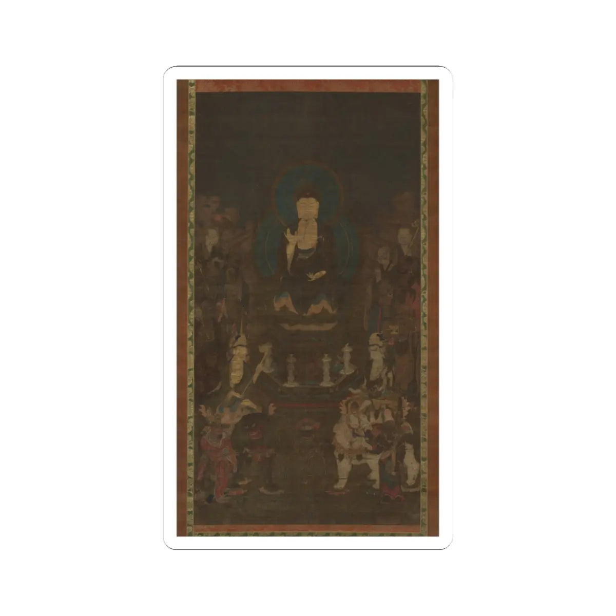 unknown - Shaka (Shakyamuni), the Historical Buddha, with Two Attendant Bodhisattvas and the Ten - early 14th century v1 - STICKER Vinyl Kiss-Cut Decal