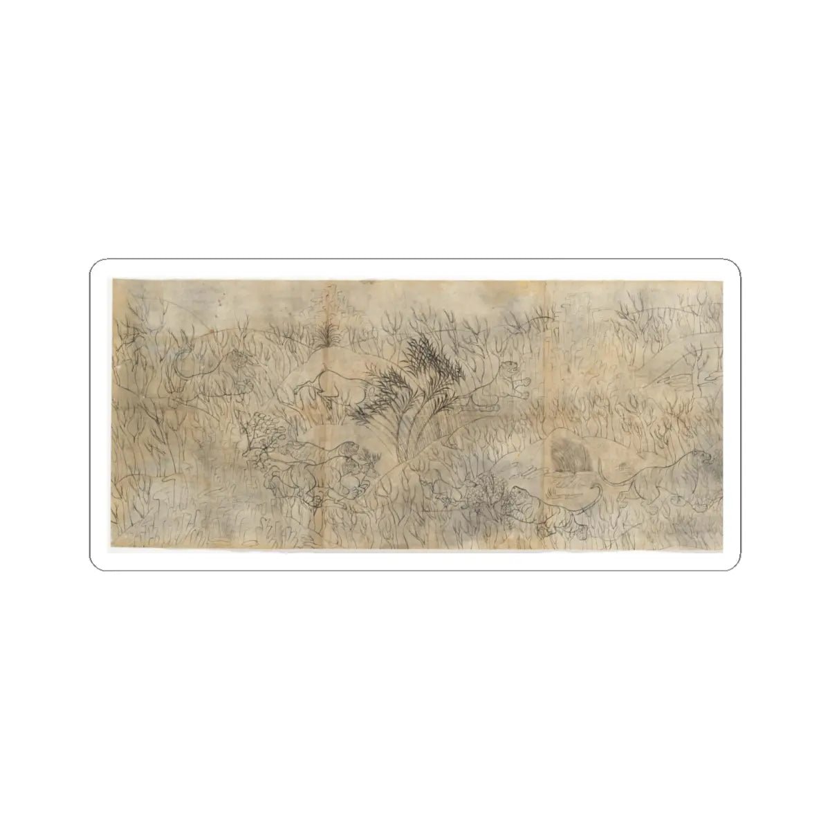 unknown - Tigers Hunting Boars and Deer - ca. 1830 v2 - STICKER Vinyl Kiss-Cut Decal