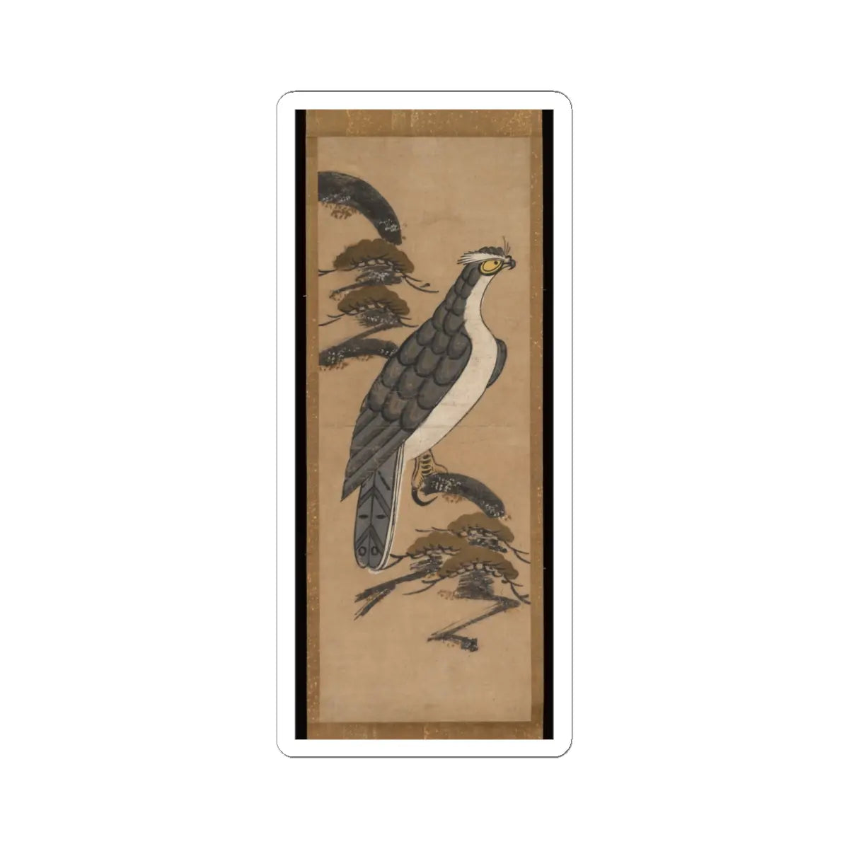 unknown - Ōtsu-e of Falcon on a Pine Tree - 18th century v1 - STICKER Vinyl Kiss-Cut Decal