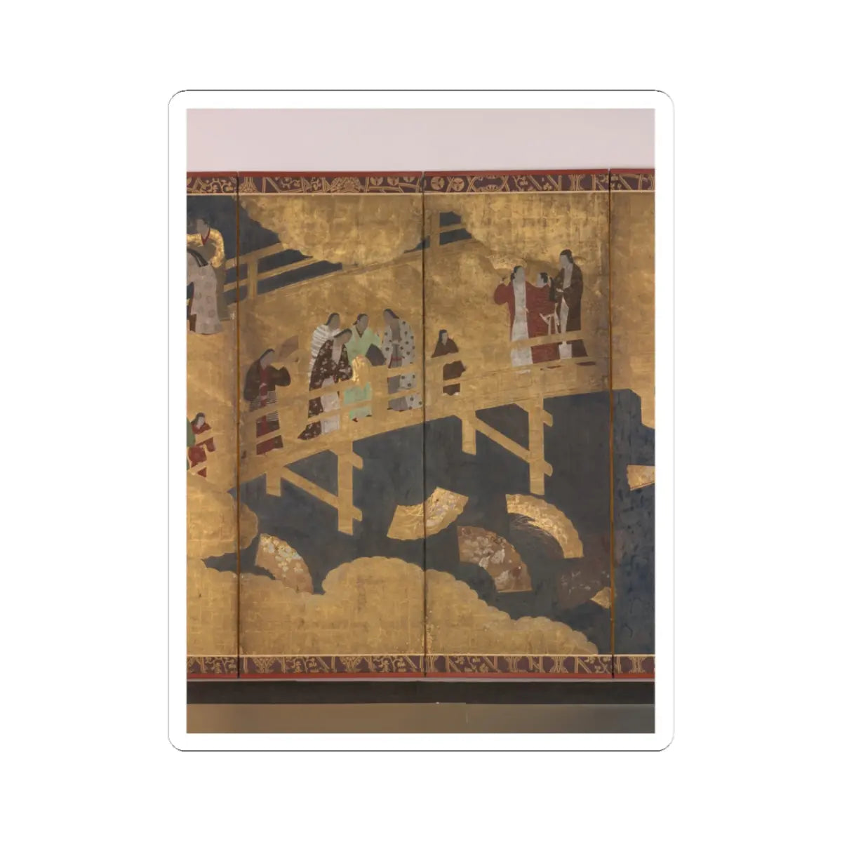 unknown - Women on a Bridge Tossing Fans into a River - early 17th century v3 - STICKER Vinyl Kiss-Cut Decal
