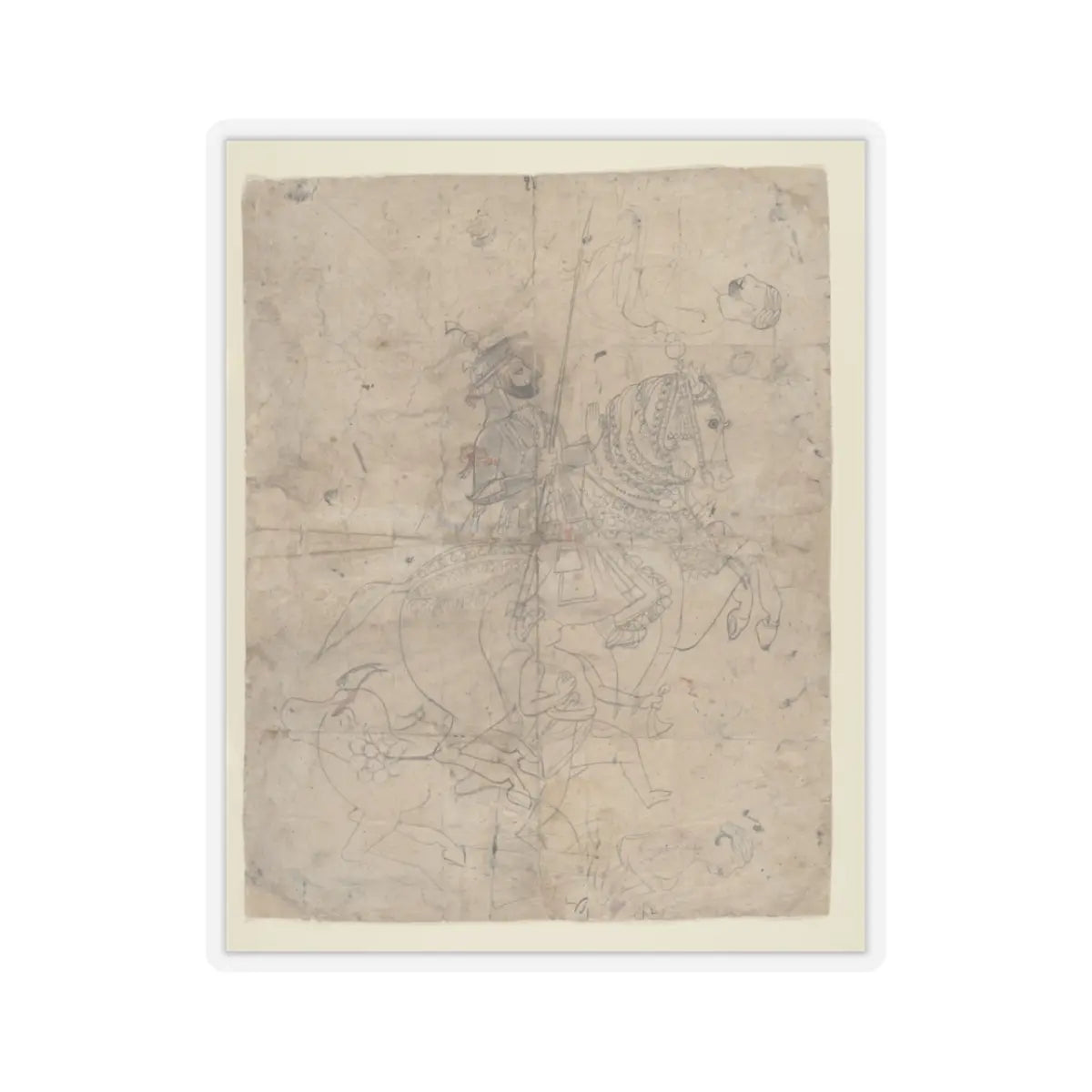 unknown - Worship of Brijnathji and Svamini (recto); Equestrian Portrait (verso) - ca. 1800 v1 - STICKER Vinyl Kiss-Cut Decal