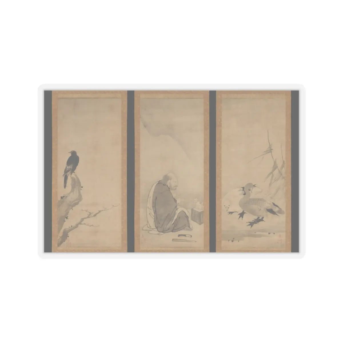 Unkoku Tōeki - Monk Zhaozhou and Dog, with Geese and Mynah - first half 17th century v1 - STICKER Vinyl Kiss-Cut Decal