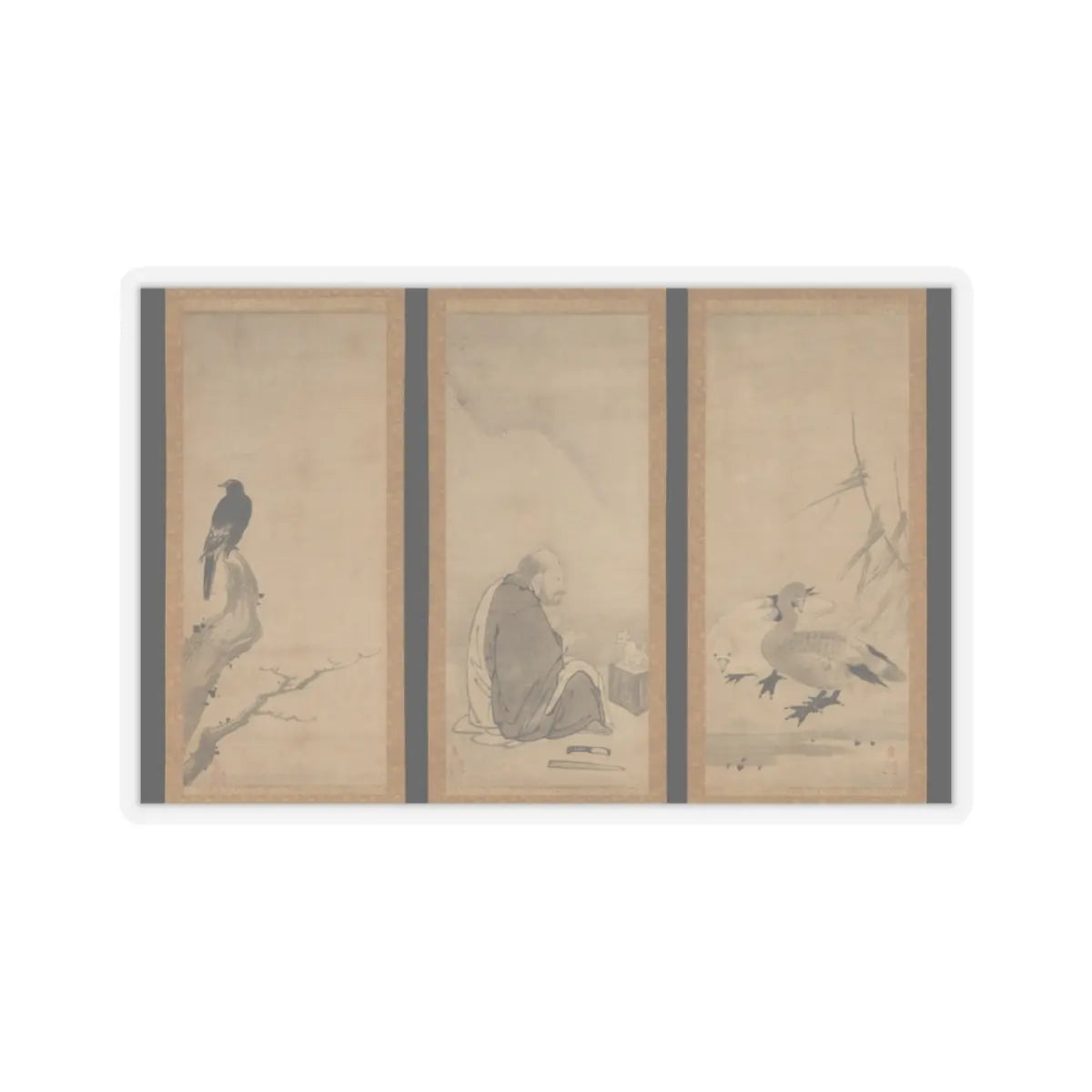 Unkoku Tōeki - Monk Zhaozhou and Dog, with Geese and Mynah - first half 17th century v1 - STICKER Vinyl Kiss-Cut Decal