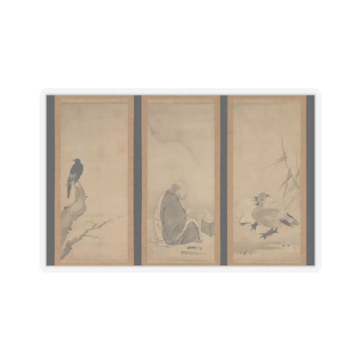 Unkoku Tōeki - Monk Zhaozhou and Dog, with Geese and Mynah - first half 17th century v1 - STICKER Vinyl Kiss-Cut Decal