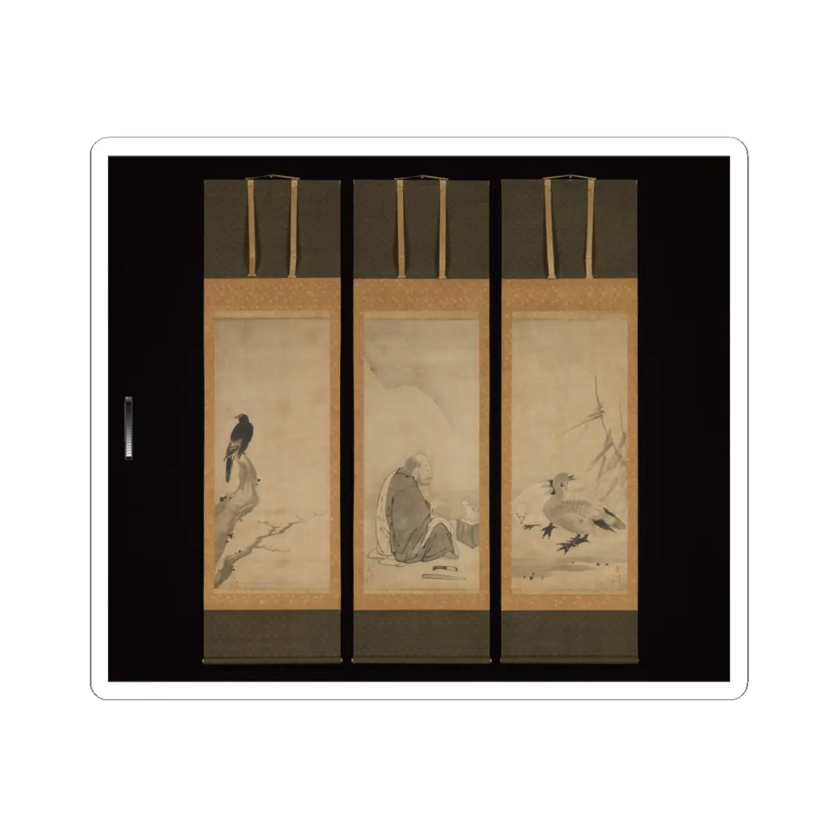 Unkoku Tōeki - Monk Zhaozhou and Dog, with Geese and Mynah - first half 17th century v2 - STICKER Vinyl Kiss-Cut Decal