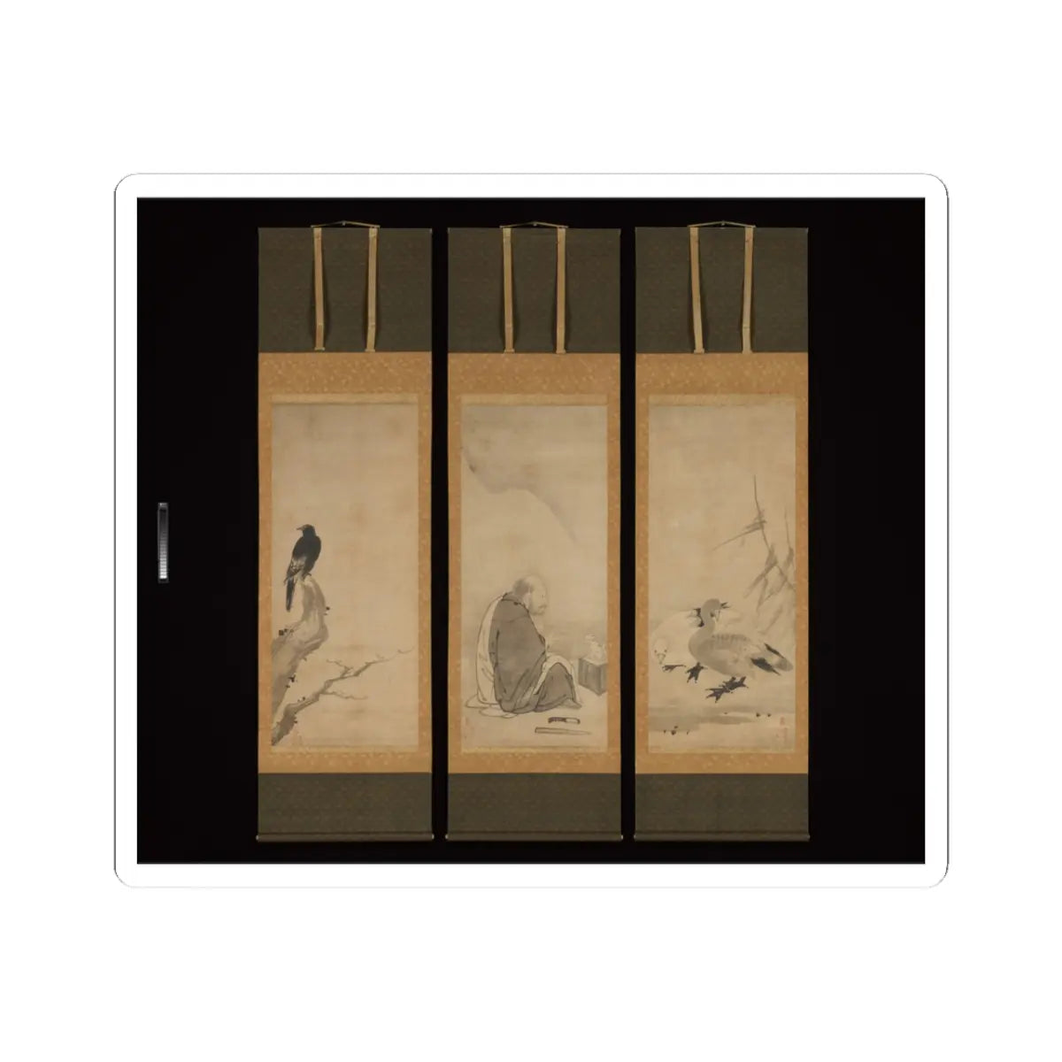 Unkoku Tōeki - Monk Zhaozhou and Dog, with Geese and Mynah - first half 17th century v2 - STICKER Vinyl Kiss-Cut Decal