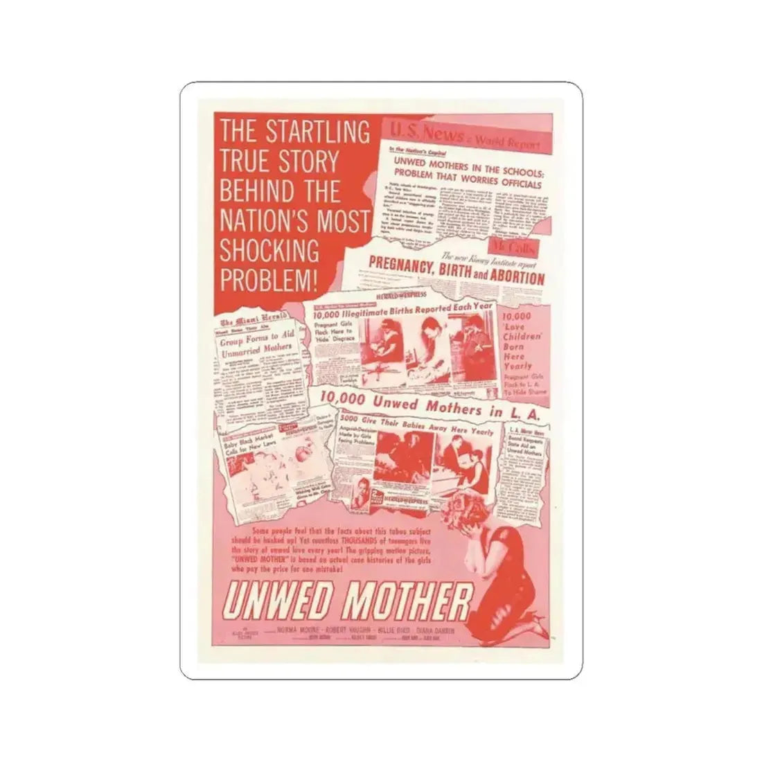 UNWED MOTHER 1958 Movie Poster - STICKER Vinyl Kiss-Cut Decal 4 Inch White - The Sticker Space