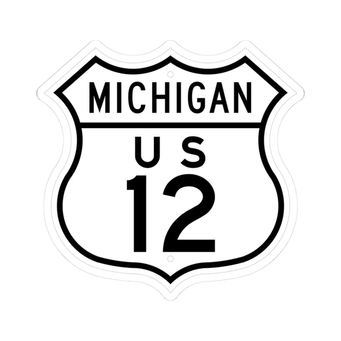 US 12 Michigan 1948 (Michigan) (Road Sign) STICKER Vinyl Kiss-Cut Decal 3 Inch White - The Sticker Space