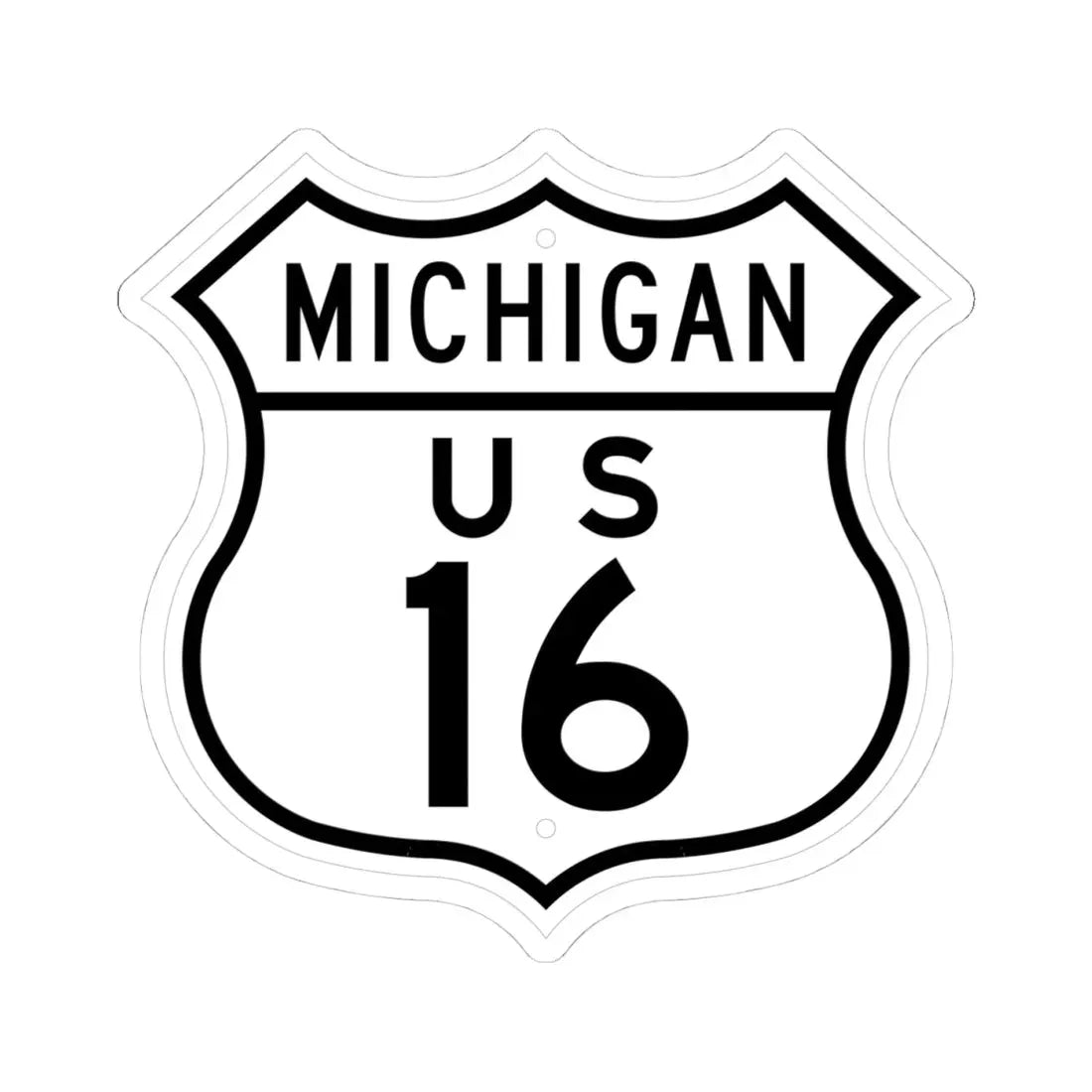 US 16 Michigan 1948 (Michigan) (Road Sign) STICKER Vinyl Kiss-Cut Decal 4 Inch White - The Sticker Space