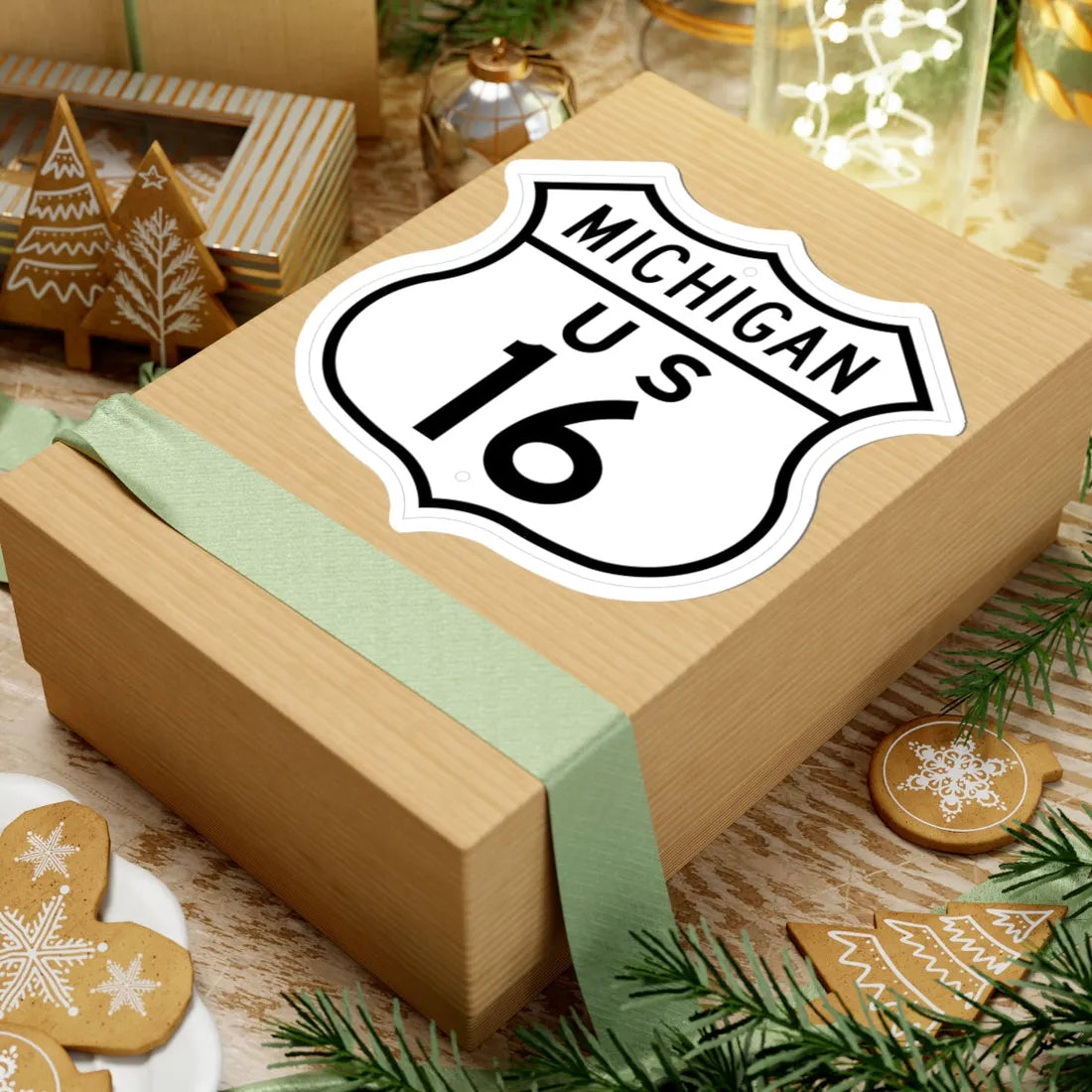 US 16 Michigan 1948 (Michigan) (Road Sign) STICKER Vinyl Kiss-Cut Decal - The Sticker Space