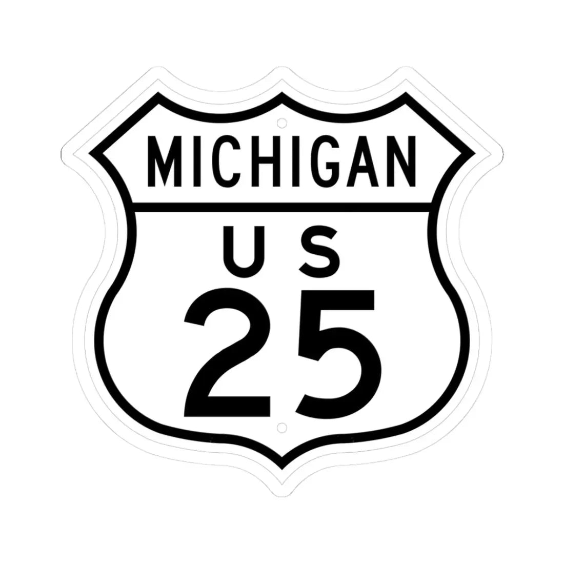US 25 Michigan 1948 (Michigan) (Road Sign) STICKER Vinyl Kiss-Cut Decal 3 Inch White - The Sticker Space