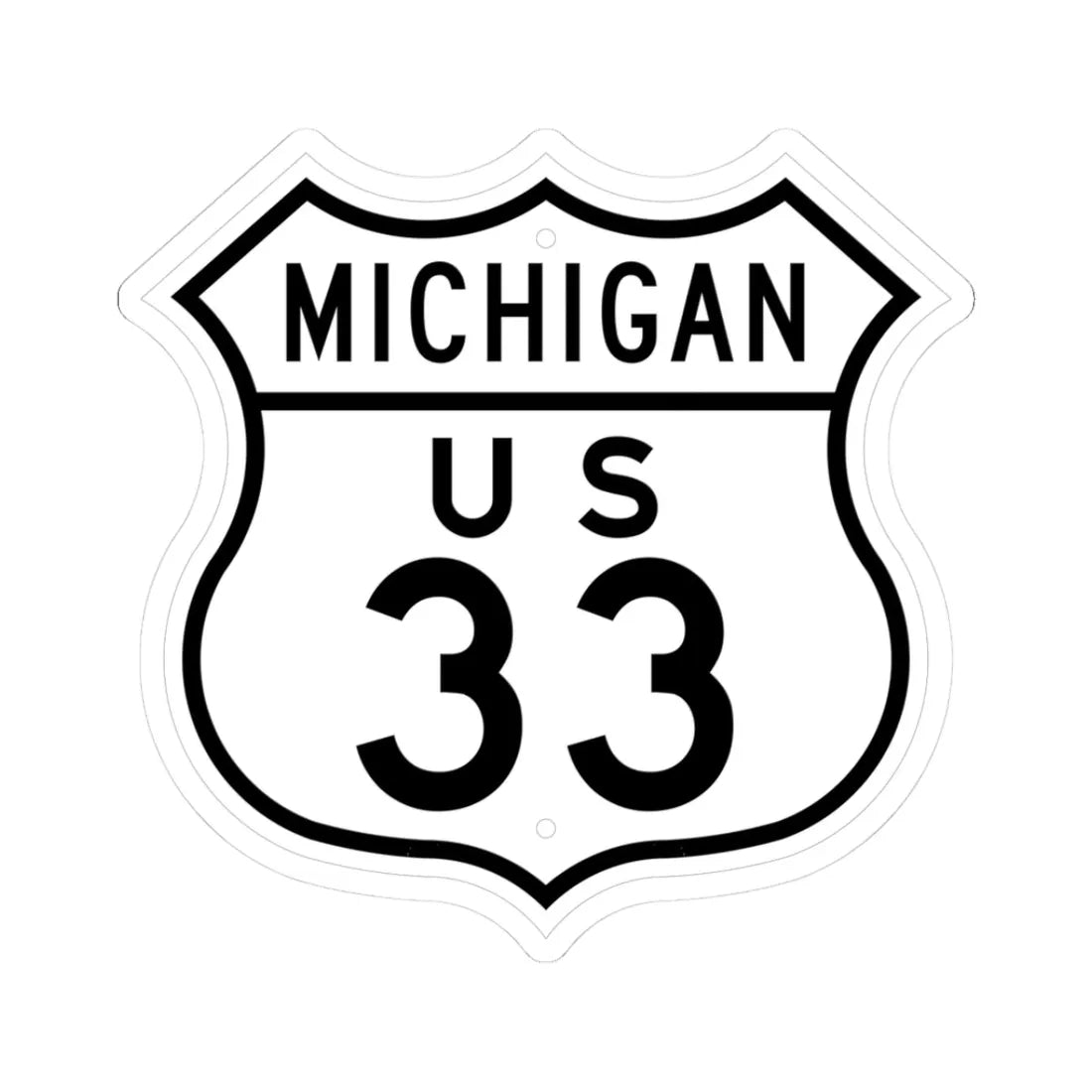 US 33 Michigan 1948 (Michigan) (Road Sign) STICKER Vinyl Kiss-Cut Decal 3 Inch White - The Sticker Space