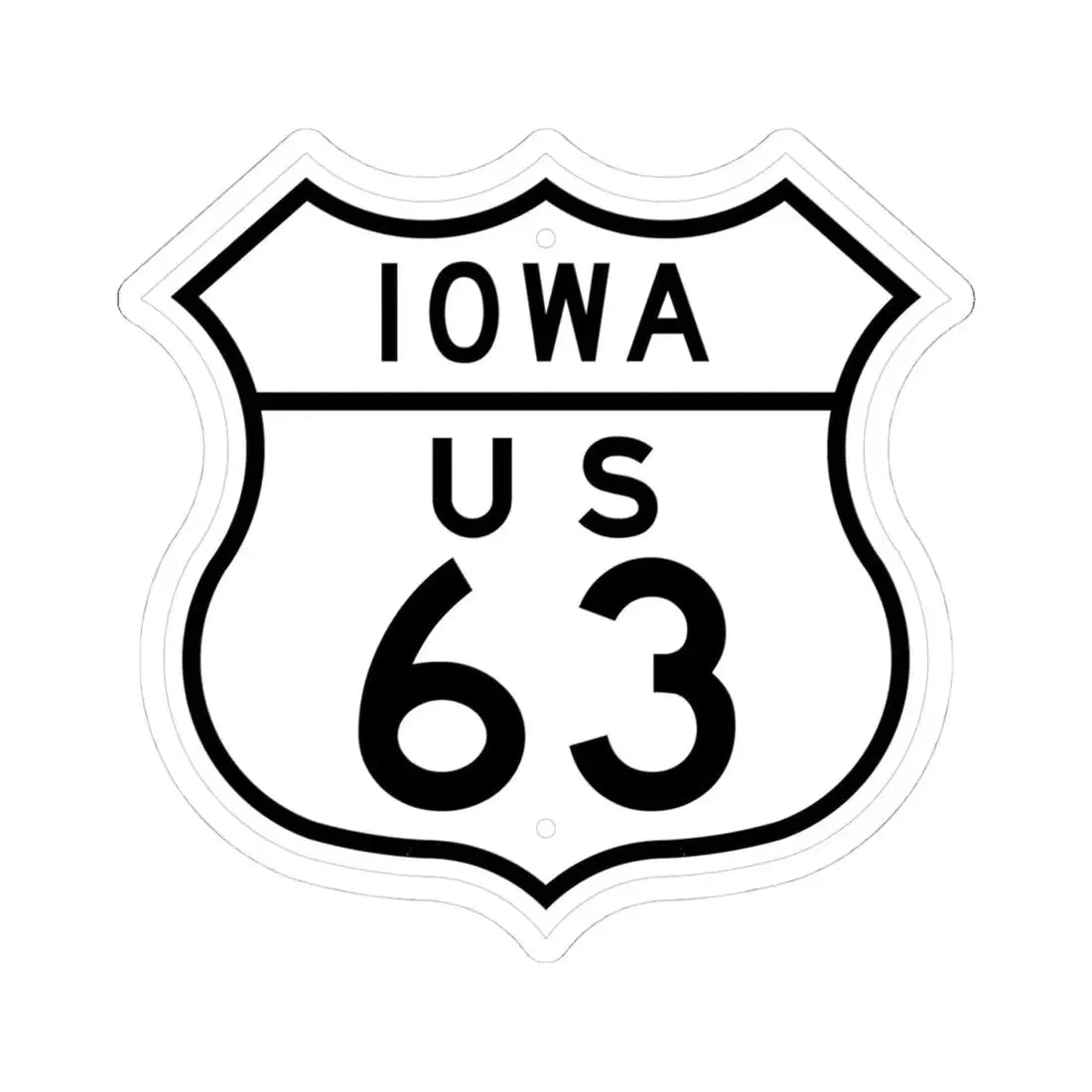US 63 Iowa 1948 (Iowa) (Road Sign) STICKER Vinyl Kiss-Cut Decal 4 Inch White - The Sticker Space