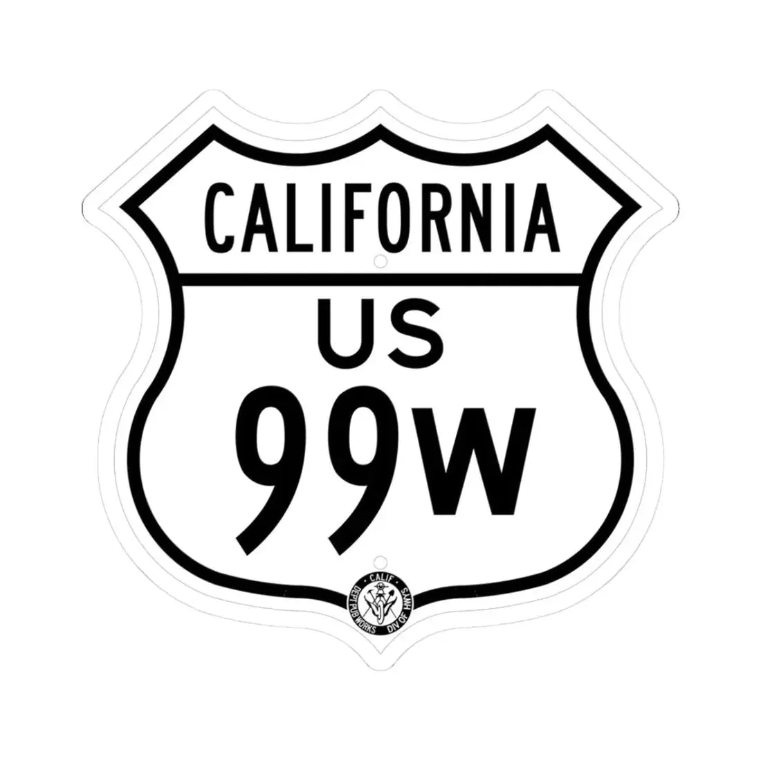 US 99W California 1948 (California) (Road Sign) STICKER Vinyl Kiss-Cut Decal 3 Inch White - The Sticker Space