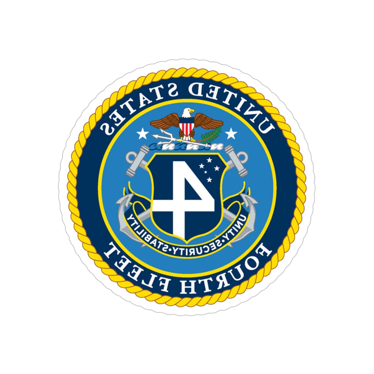 US Fourth Fleet (U.S. Navy) REVERSE PRINT Transparent STICKER-4 Inch-The Sticker Space