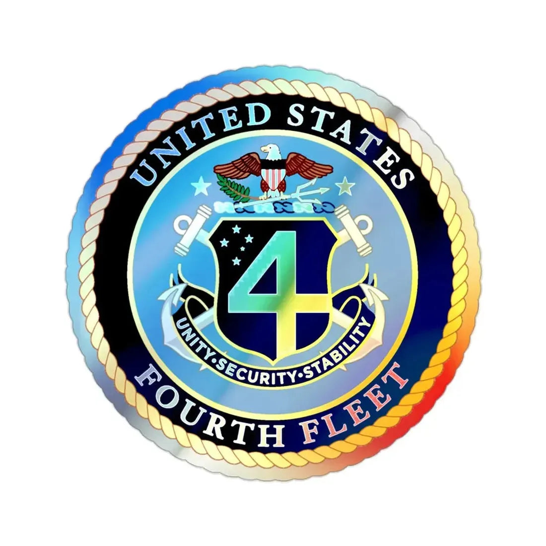 US Fourth Fleet (U.S. Navy) Holographic STICKER Die-Cut Vinyl Decal 2 Inch Holographic - The Sticker Space