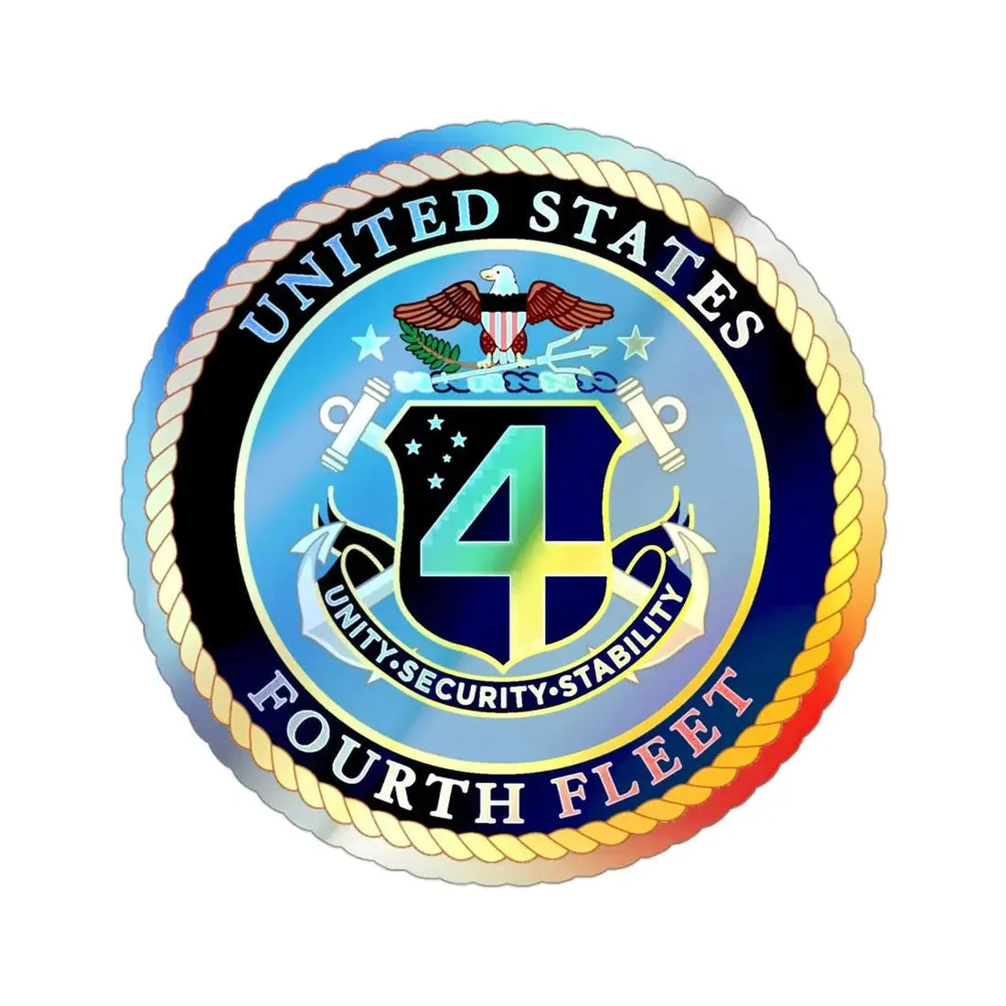 US Fourth Fleet (U.S. Navy) Holographic STICKER Die-Cut Vinyl Decal 3 Inch Holographic - The Sticker Space
