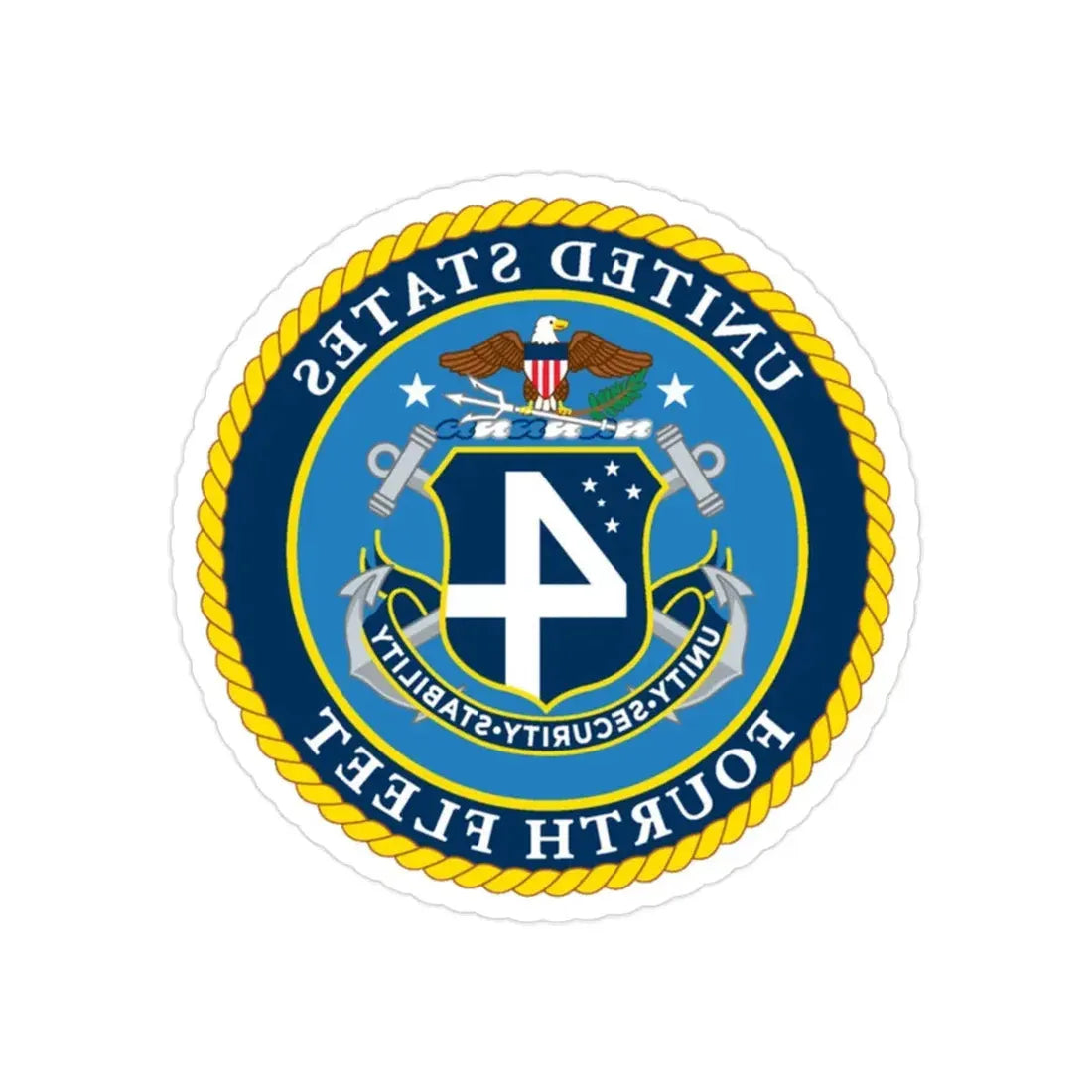 US Fourth Fleet (U.S. Navy) REVERSE PRINT Transparent Die-Cut STICKER 2 Inch Die-Cut Transparent - The Sticker Space